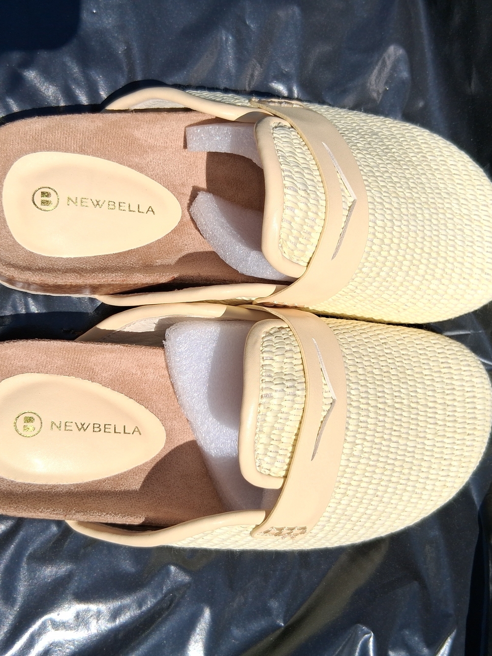 NEWBELLA Women's Cream Woven Slide Sandals